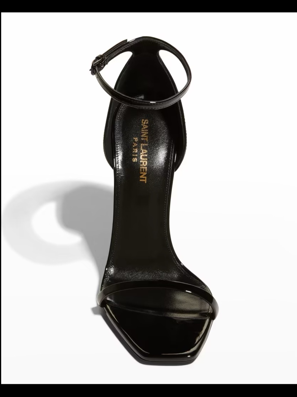 Saint Laurent Black Patent Ankle-Strap Sandal with Slim Toe Strap